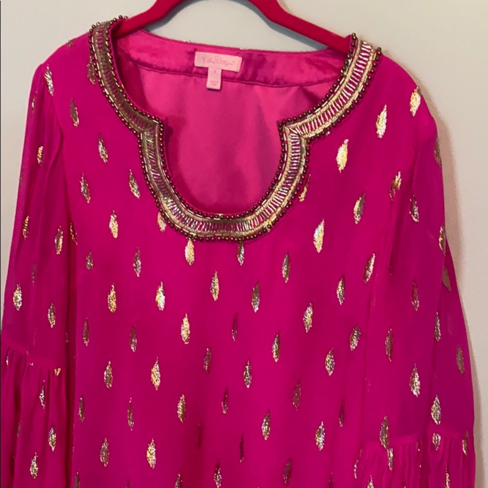 COPY - Lilly Pulitzer Hot Pink and Gold Dress